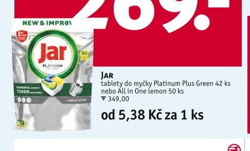 Jar tablety do myčky Platinum Plus Green 42 ks nebo All in One lemon 50 ks