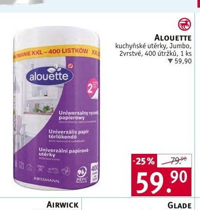 ALOUETTE kuchyňské utěrky, Jumbo, 2vrstvé, 400 útržků, 1 ks