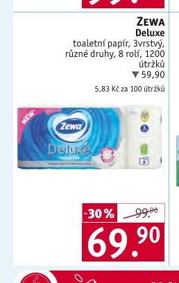 ZEWA Deluxe toaletní papír, 3vrstvý, různé druhy, 8 rolí, 1200 útržků