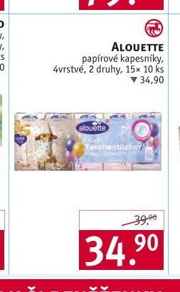 ALOUETTE papírové kapesníky, 4vrstvé, 2 druhy, 15x 10 ks