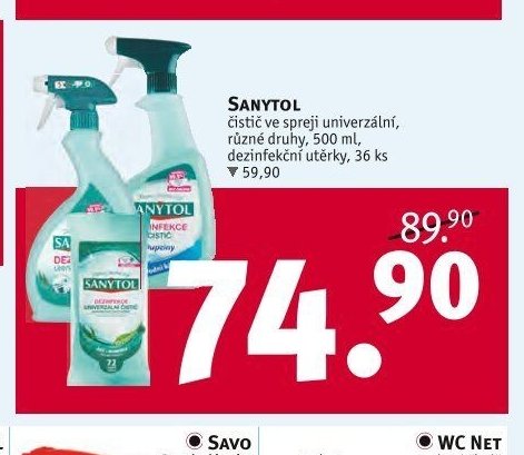 SANYTOL čistič ve spreji univerzální, různé druhy