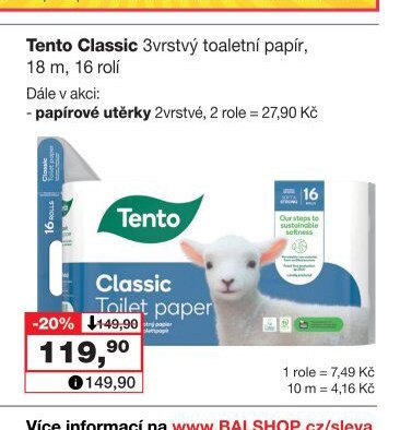 Tento Classic 3vrstvý toaletní papír, 16 m, 16 rolí