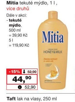 Mitia tekuté mýdlo, 1 l, více druhů
