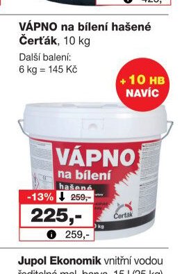 VÁPNO na bílení hašené Čerťák, 10 kg