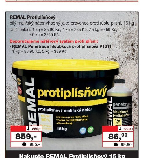 REMAL Protiplísňový bílý malířský nátěr, 15 kg