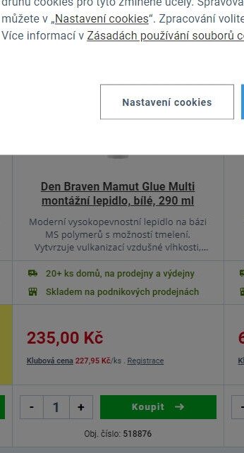 Den Braven Mamut Glue Multi montážní lepidlo, bílé, 290 ml