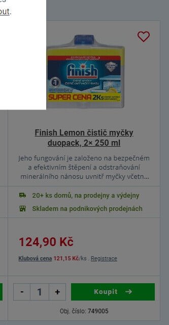 Finish Lemon čistič myčky duopack, 2x 250 ml