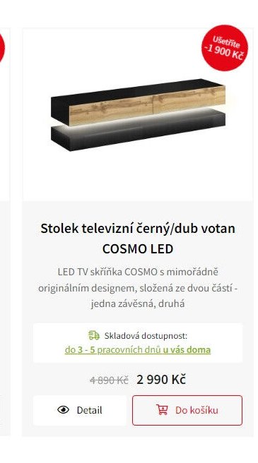 Stolek televizní černý/dub votan COSMO LED