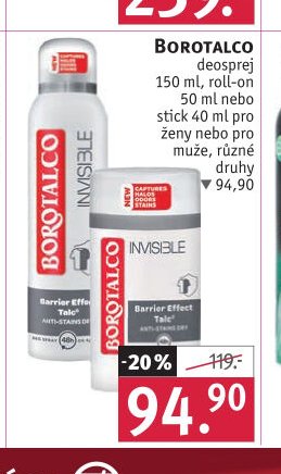 BOROTALCO deosprej 150 ml, roll-on 50 ml nebo stick 40 ml pro ženy nebo pro muže, různé druhy