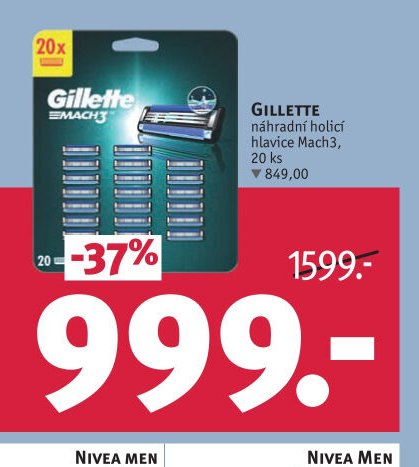 GILLETTE náhradní holicí hlavice Mach3, 20 ks