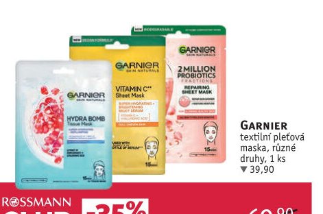 Garnier textilní pleťová maska, různé druhy