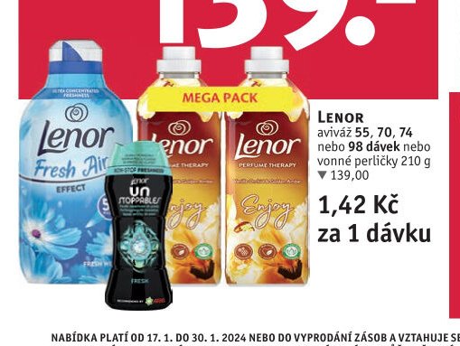 Lenor aviváž 55, 70, 74 nebo 98 dávek nebo vonné perličky 210 g