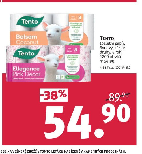Tento toaletní papír, 3vrstvý, různé druhy, 8 rolí