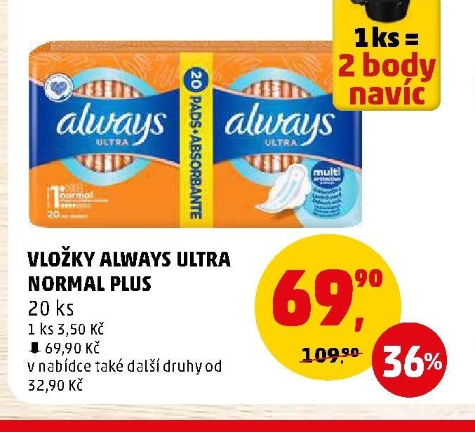 Vložky Always Ultra Normal Plus 20 ks - Penny Market aktualniletaky.eu