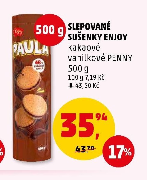 SLEPOVANÉ SUŠENKY ENJOY kakaové vanilkové PENNY 500 g - Penny Market aktualniletaky.eu
