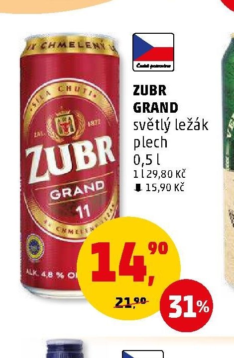Zubr Grand světlý ležák plech 0,5 l - Penny Market aktualniletaky.eu