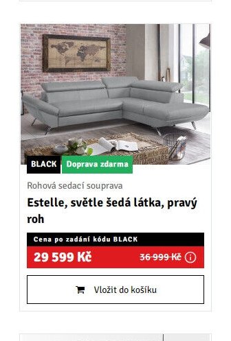 Rohová sedací souprava Estelle, světle šedá látka, pravý roh