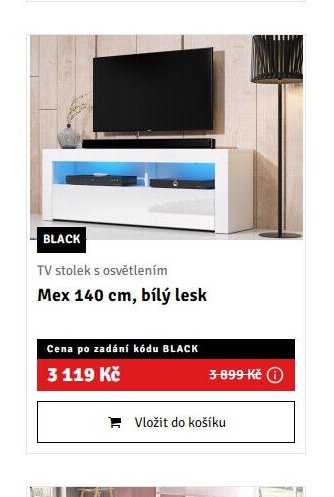 TV stolek s osvětlením Mex 140 cm, bílý lesk