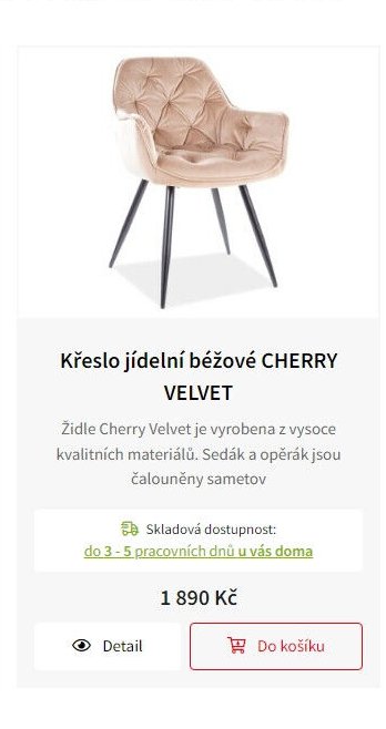 Křeslo jídelní béžové CHERRY VELVET