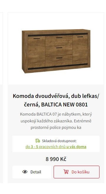 Komoda dvoudveřová, dub lefkás/černá, BALTICA NEW 0801