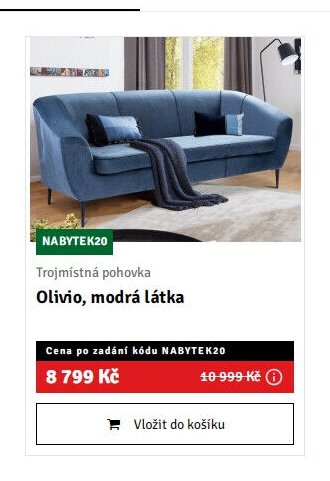 Trojmístná pohovka Olivio, modrá látka