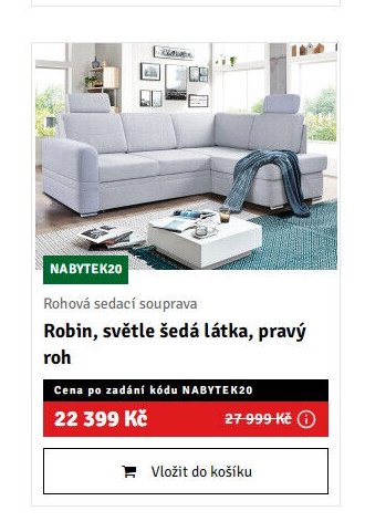 Rohová sedací souprava Robin, světle šedá látka, pravý roh
