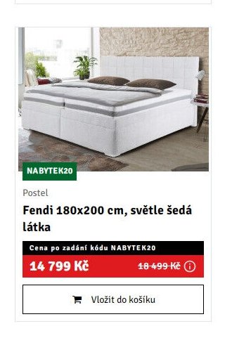 Postel Fendi 180x200 cm, světle šedá látka