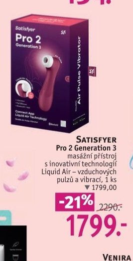 SATISFYER Pro 2 Generation 3 masážní přístroj s inovativní technologií Liquid Air - vzduchových pulzů a vibrací, 1 ks