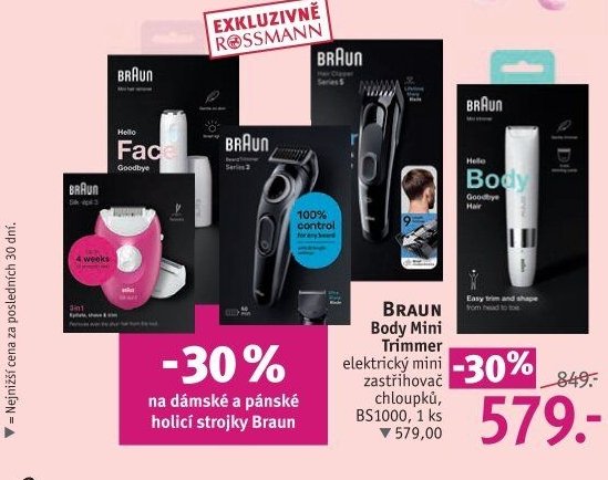 BRAUN Body Mini Trimmer elektrický zastřihovač chloupků, BS1000, 1 ks