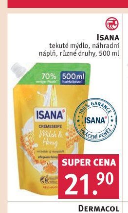 Isana tekuté mýdlo, náhradní náplň, různé druhy, 500 ml