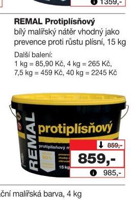 REMAL Protiplísňový bílý malířský nátěr, 15 kg - Barvy a laky drogerie aktualniletaky.eu