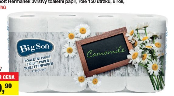 Fine & Soft Heřmánek 3vrstvý toaletní papír, role 150 útržků, 8 rolí, více druhů