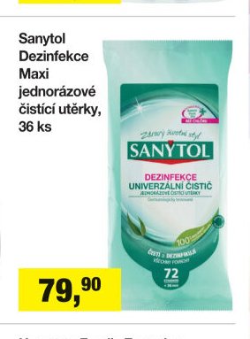 Sanytol Dezinfekce Maxi jednorázové čistící utěrky, 36 ks