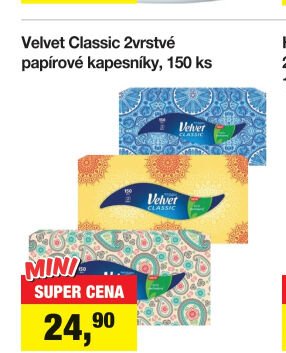 Velvet Classic 2vrstvé papírové kapesníky, 150 ks