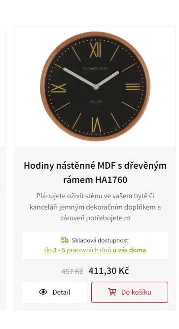 Hodiny nástěnné MDF s dřevěným rámem HA1760