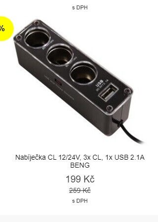 Nabíječka CL 12/24V, 3x CL, 1x USB 2.1A BENG