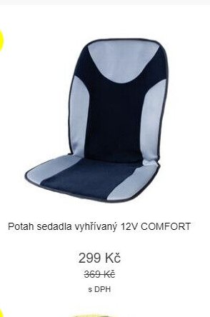 Potah sedadla vyhřívaný 12V COMFORT