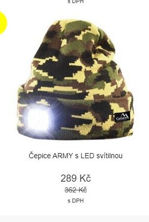Čepice ARMY s LED svítilnou