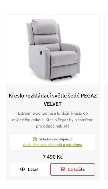 Křeslo rozkládací světle šedé PEGAZ VELVET