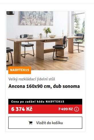 Velký rozkládací jídelní stůl Ancona 160x90 cm, dub sonoma