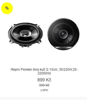 Repro Pioneer dvoj kuž G 13cm, 35/230W, 25-22000Hz