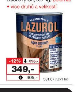 LAZUROL Aqua Ekohost V1305 vodouředitelný zátěžový lak - Barvy a laky drogerie aktualniletaky.eu
