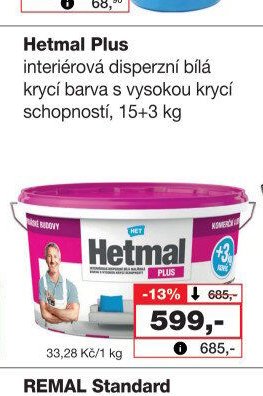 Hetmal Plus interiérová disperzní bílá krycí barva - Barvy a laky drogerie aktualniletaky.eu