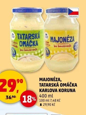 MAJONÉZA, TATARSKÁ OMÁČKA KARLOVA KORUNA 400 ml - Penny Market aktualniletaky.eu