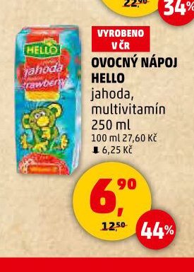 Ovocný nápoj Hello jahoda, multivitamin 250 ml - Penny Market aktualniletaky.eu