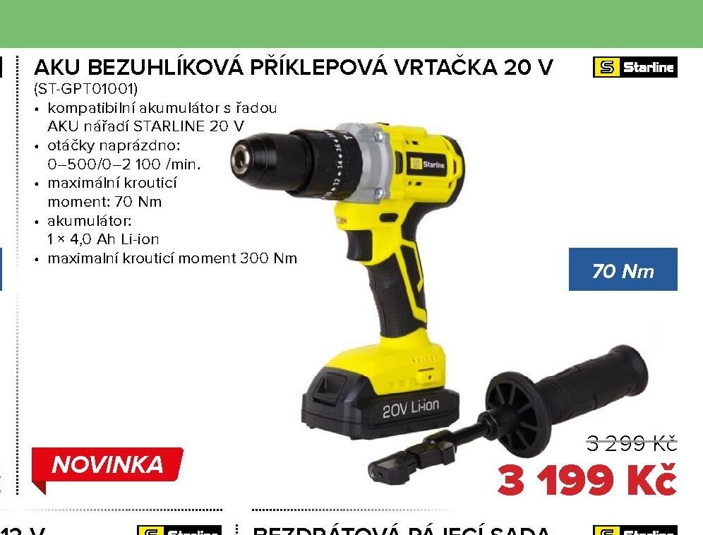 AKU BEZUHLÍKOVÁ PŘÍKLEPOVÁ VRTAČKA 20 V