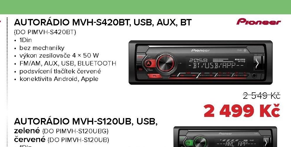 AUTORÁDIO MVH-S420BT, USB, AUX, BT