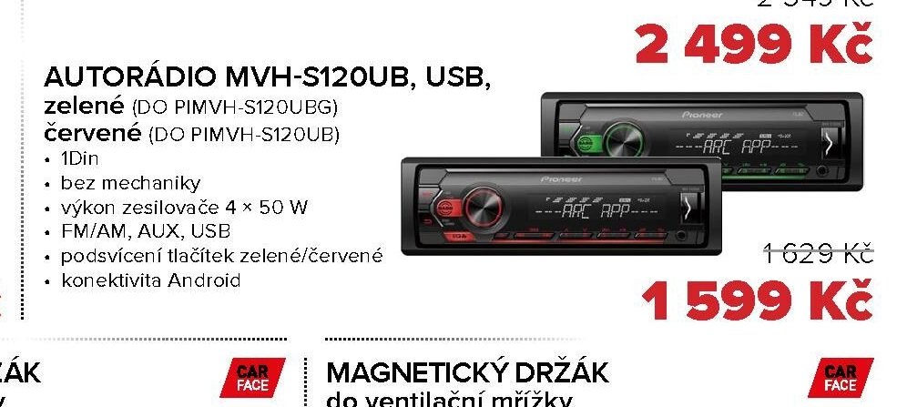 AUTORÁDIO MVH-S120UB, USB, zelené / červené