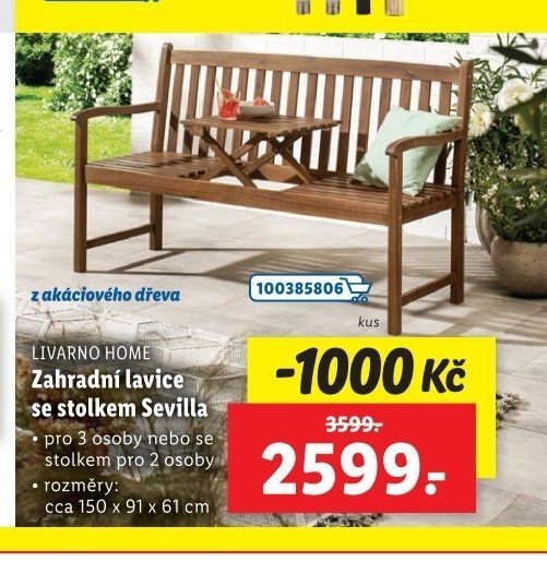 Livarno Home Zahradní lavice se stolkem Sevilla z akáciového dřeva - Lidl aktualniletaky.eu