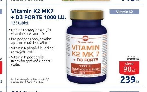 Vitamin K2 MK7 + D3 FORTE 1000 I.U. - BENU Lékárna aktualniletaky.eu
